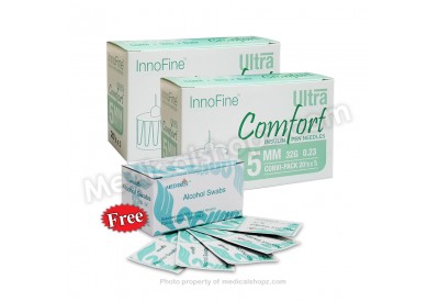 INNOFINE Ultra Comfort Insulin Pen Needles 5MM x 32G x 0.23 (20's x 5) 2 BOXES - FREE Alcohol Swab 100's